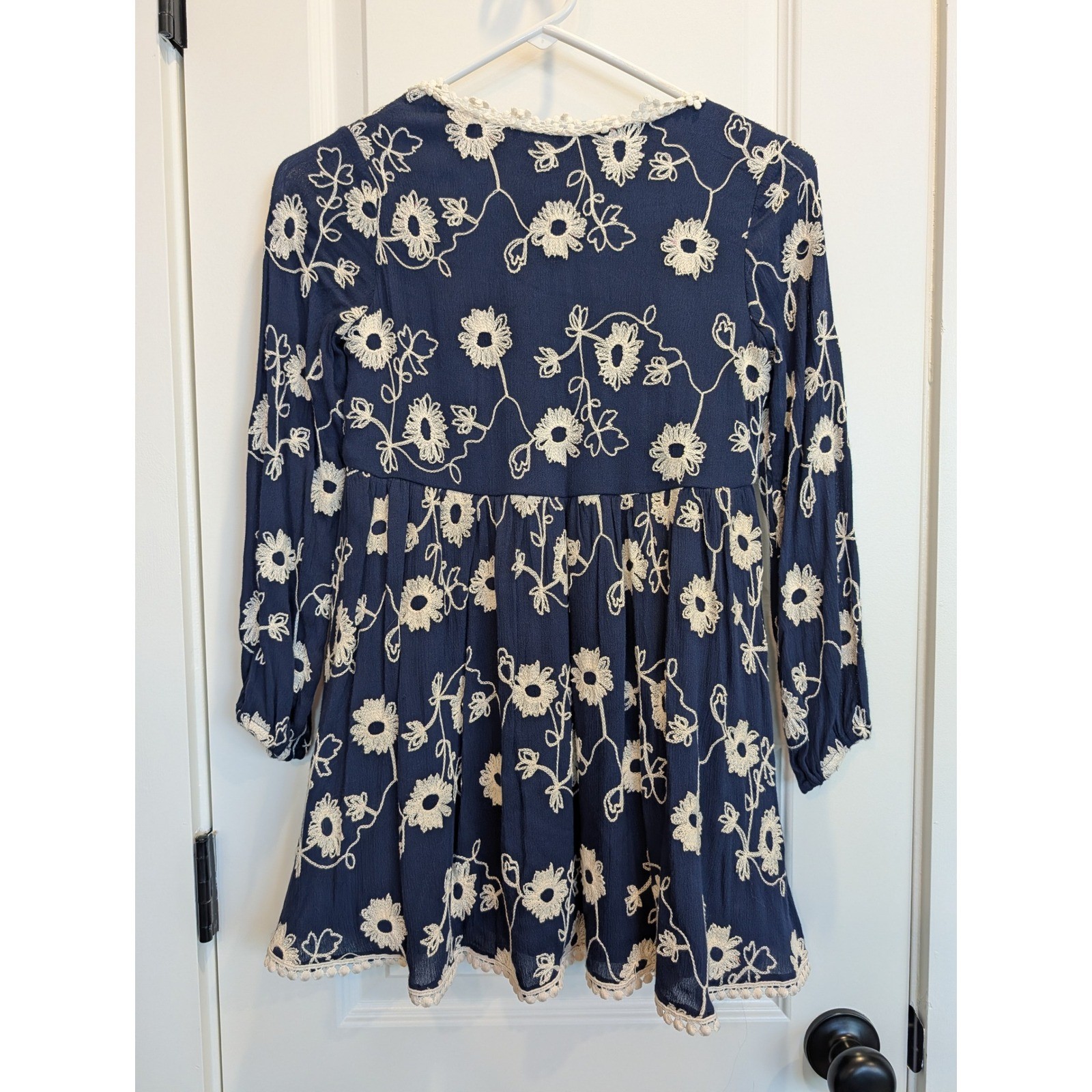 Truly Me Floral Boho Floral Embroidered Navy Tunic Top