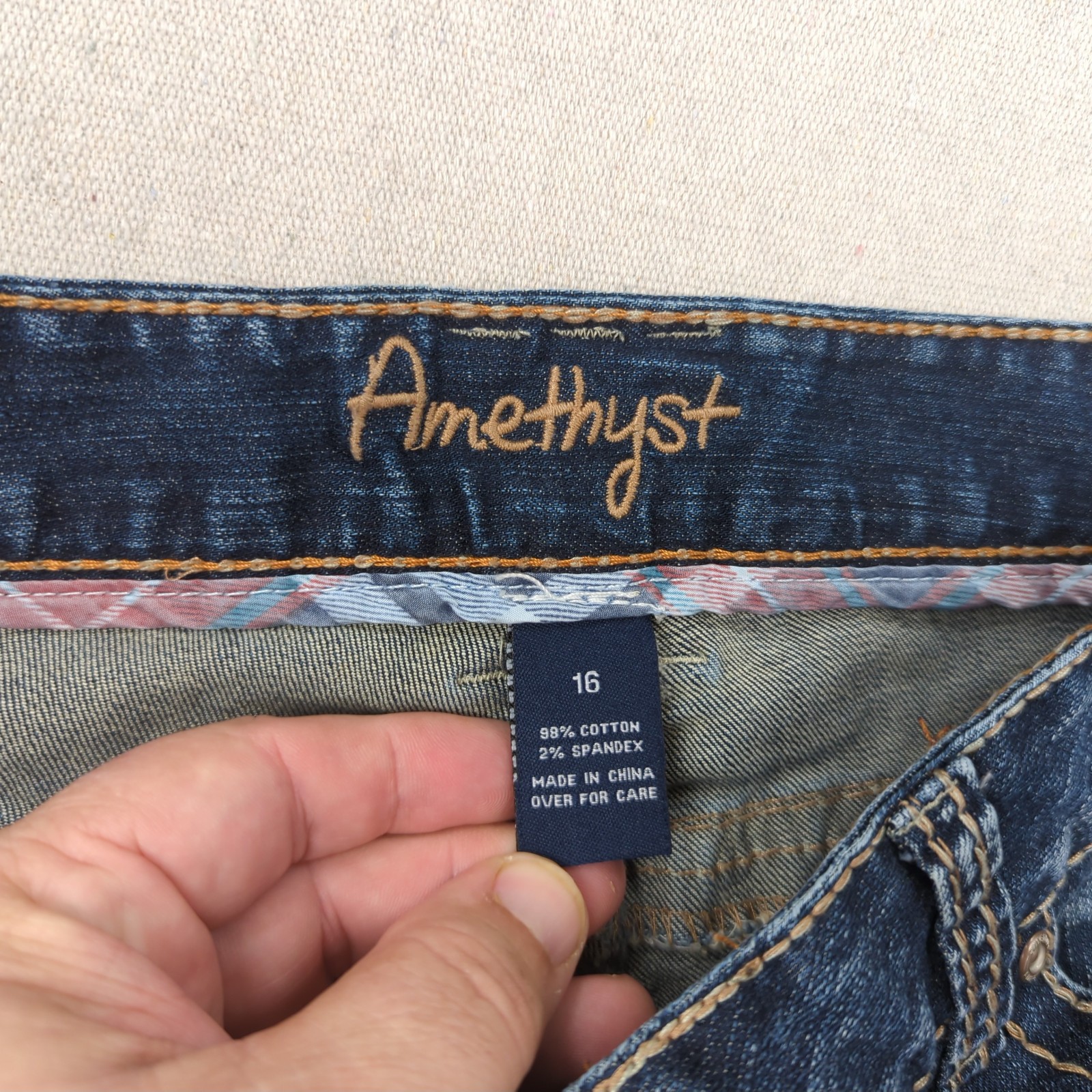 Amethyst Jeans Womens 16 Blue Boot Cut Cropped Low Rise Thick Stitch Flap Pocket
