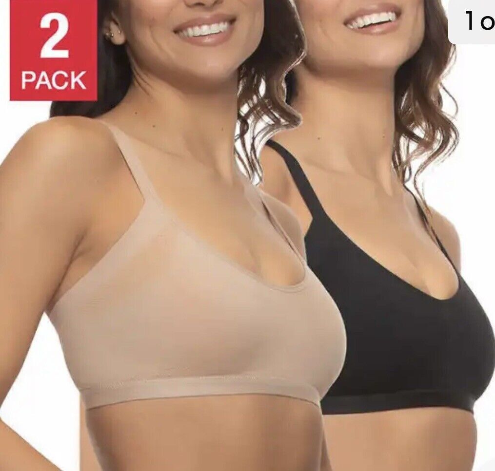 Felina Ladies’ Side Smoothing Bra, 2 Pack, Black/Beige, NEW