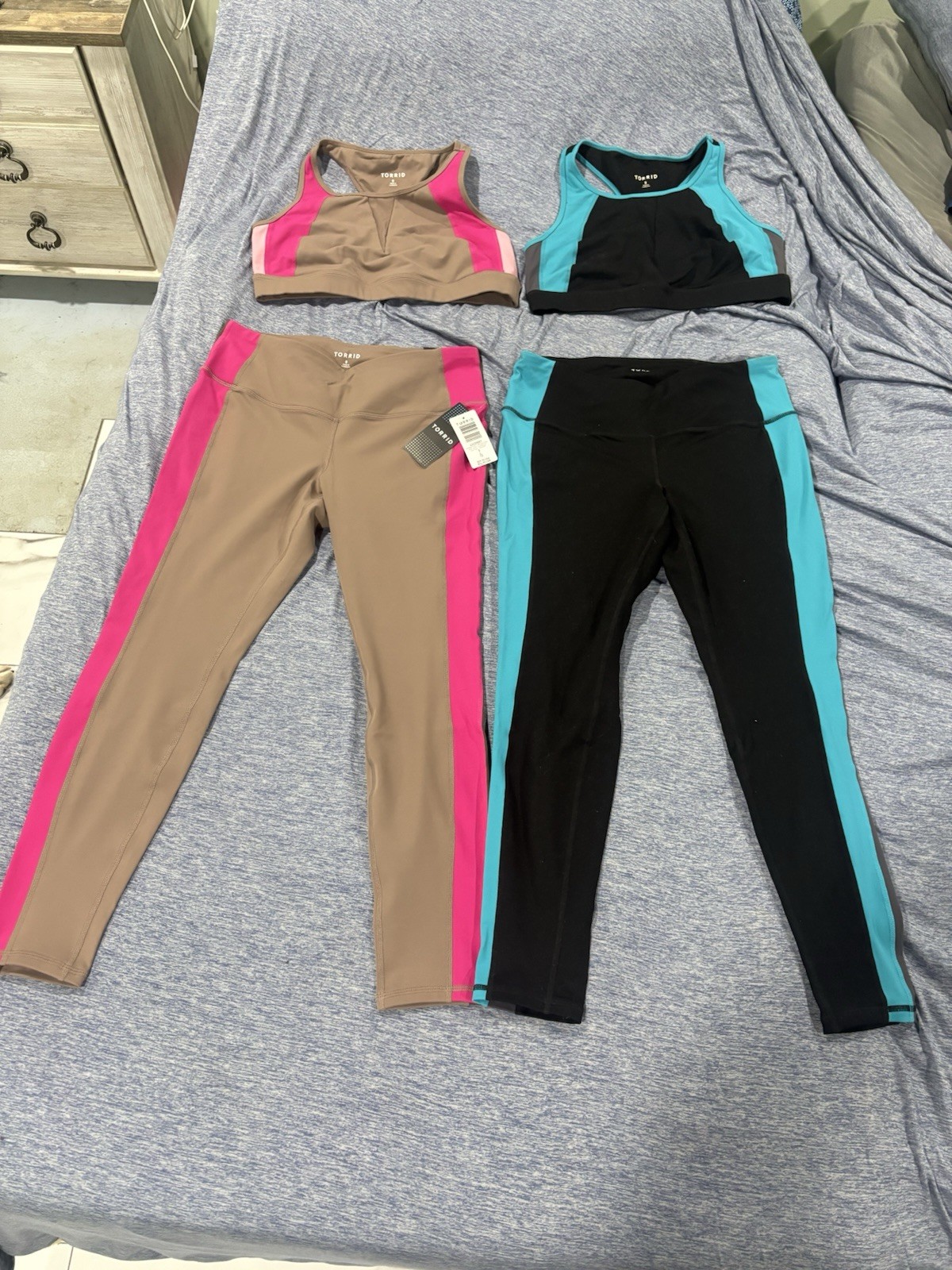 Torrid Colorblock Athletic Sports Bra & Leggings Set Pink Tan Blue Black Size 0R