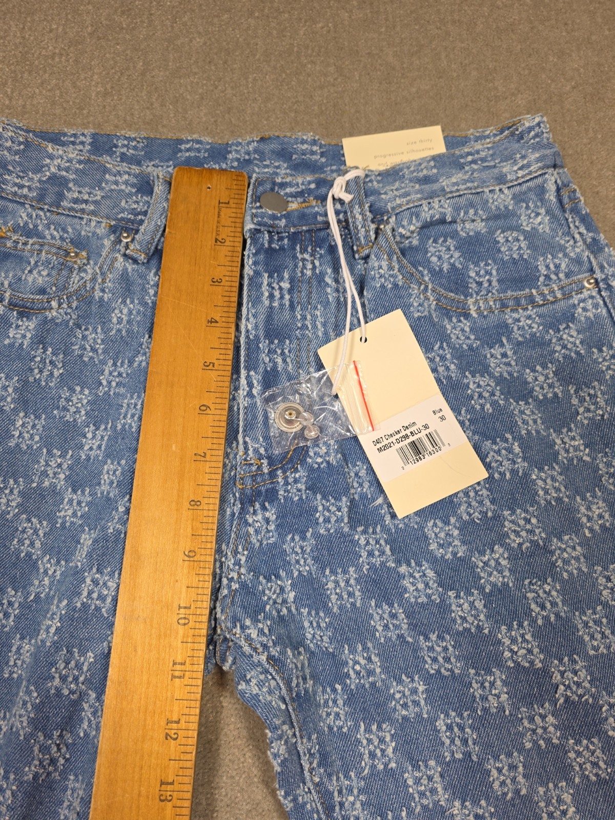 MNML Men Jean 30X32 Blue Denim Monogram Print 100% Cotton NWT