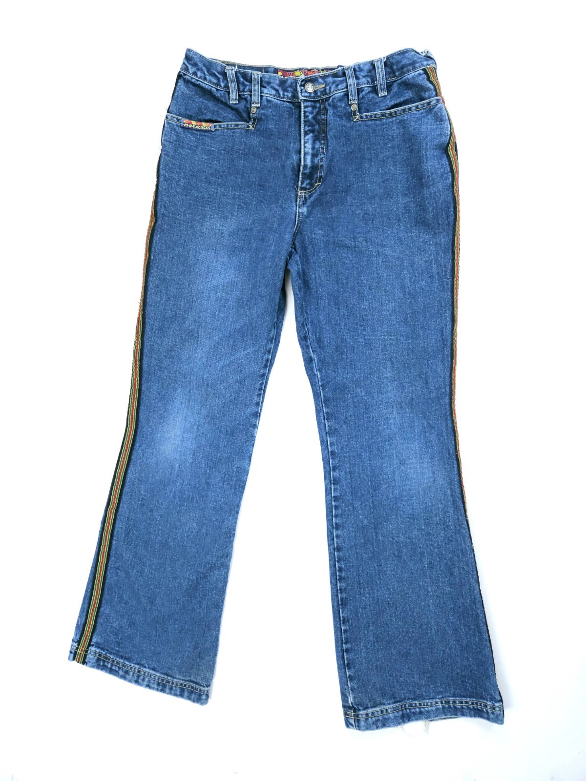 No Excuses Live On Stage Y2K Jeans Women’s 31×21 Flare Leg Ribbon Striped