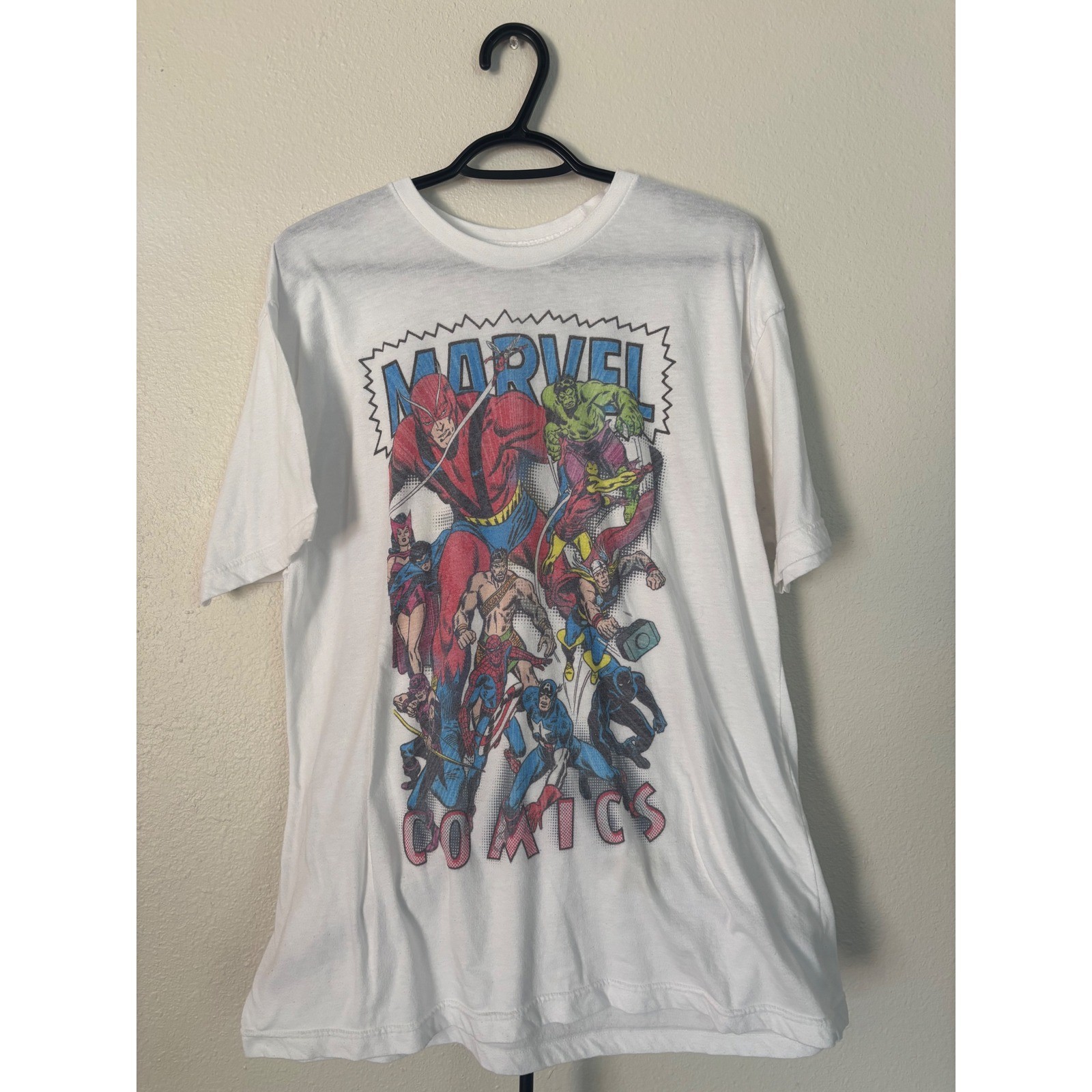 Marvel Comics Graphic T-Shirt Mens 2XL White Avengers Spider-Man Hulk Thor Tee