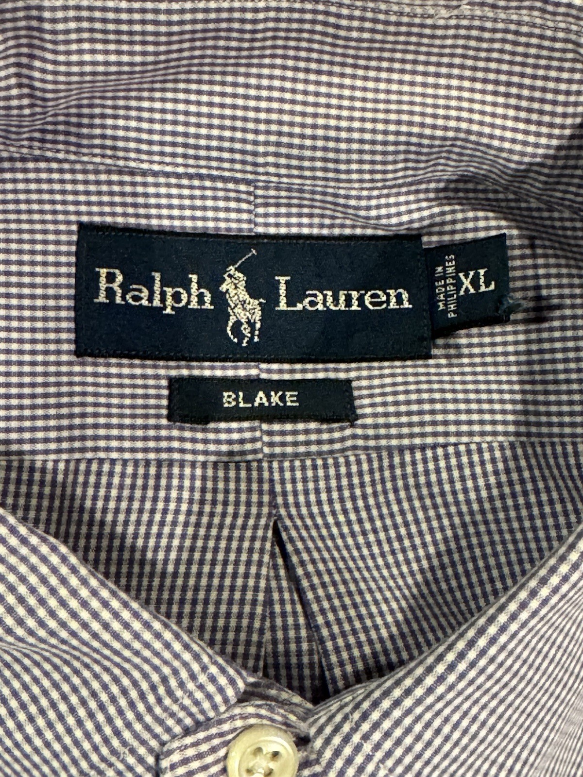 Ralph Lauren Blake XL Purple White Gingham Cotton Easy Care Button-Down Shirt