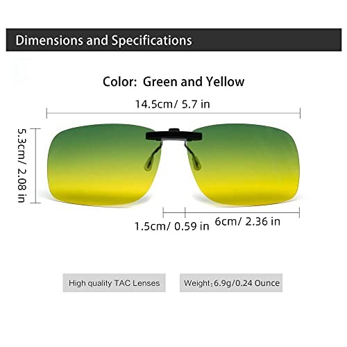 Night Driving Glasses Clip-On, Polarized Glare Reduce, High Yellow&green-fixed