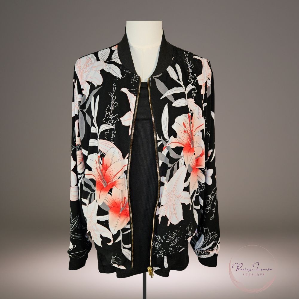 Reversible Women’s Bomber Jacket Black Floral Zip Front YKK Size M/L Unbranded