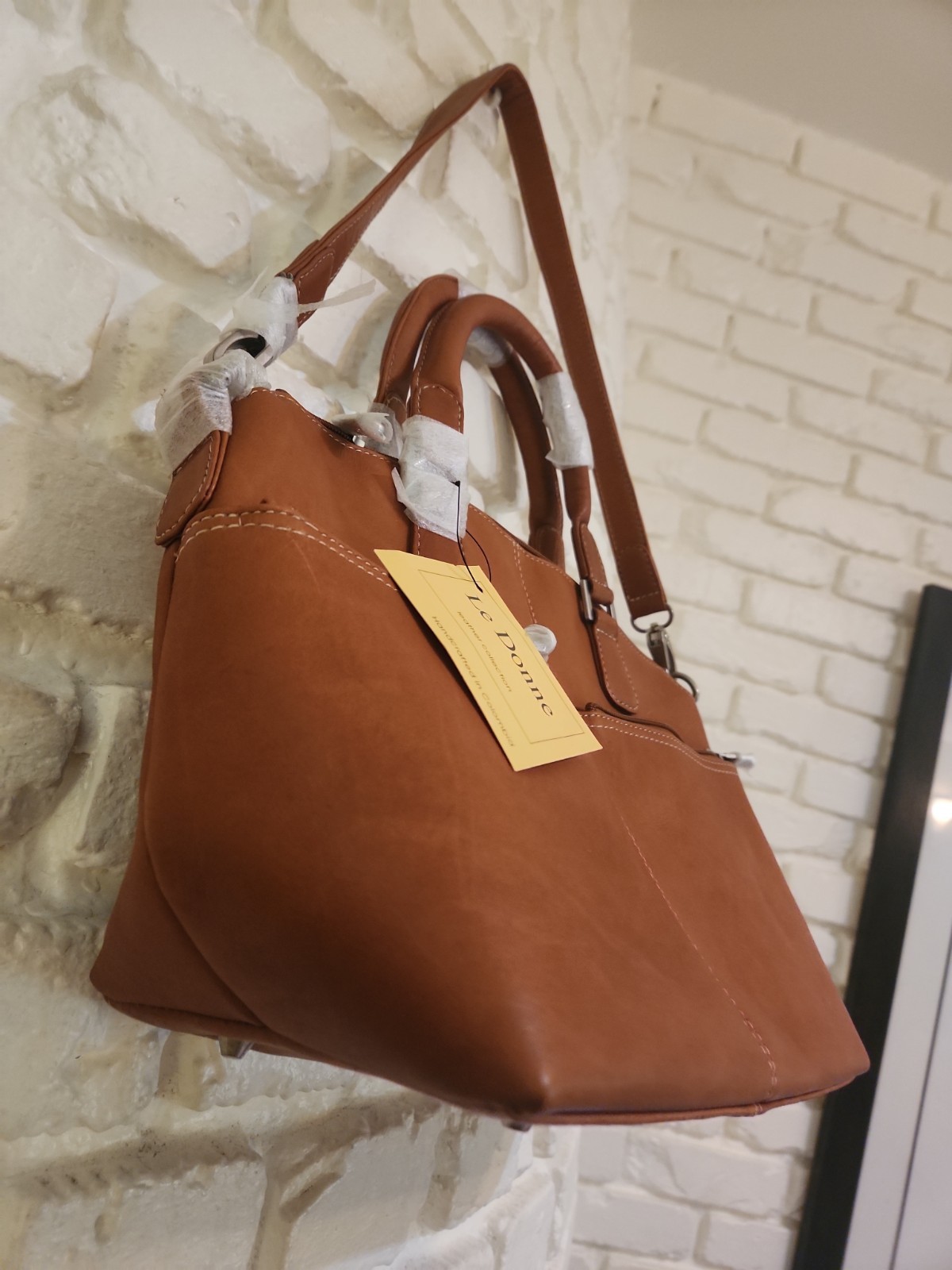 Le Donne All Leather Rich Tan Shoulder Top Handle Satchel Purse