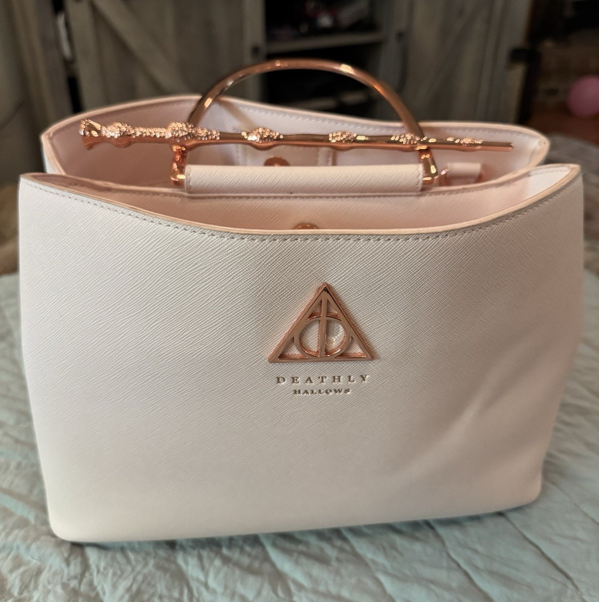 Harry Potter Deathly Hallows White Satchel Top Handle Bag, Detachable Strap