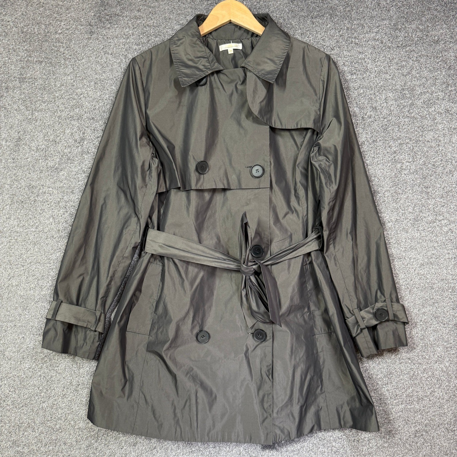 Matty M Trench Coat Jacket Womens M Gray Double Breasted Belted