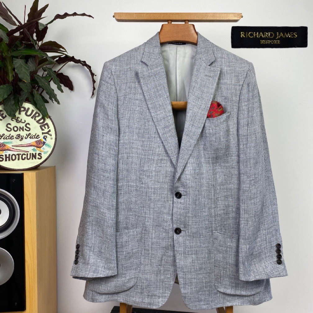 Richard James Savile Row 42R BESPOKE 2023 POW Glen Check Handmade Linen Jacket