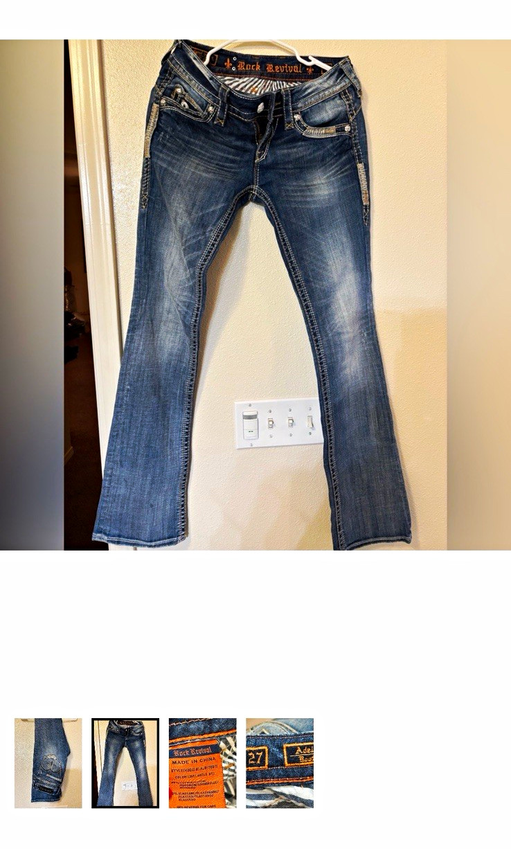 Rock Revival Women’s Bootcut Jeans Blue Medium Wash Stretch Embroidered Logo