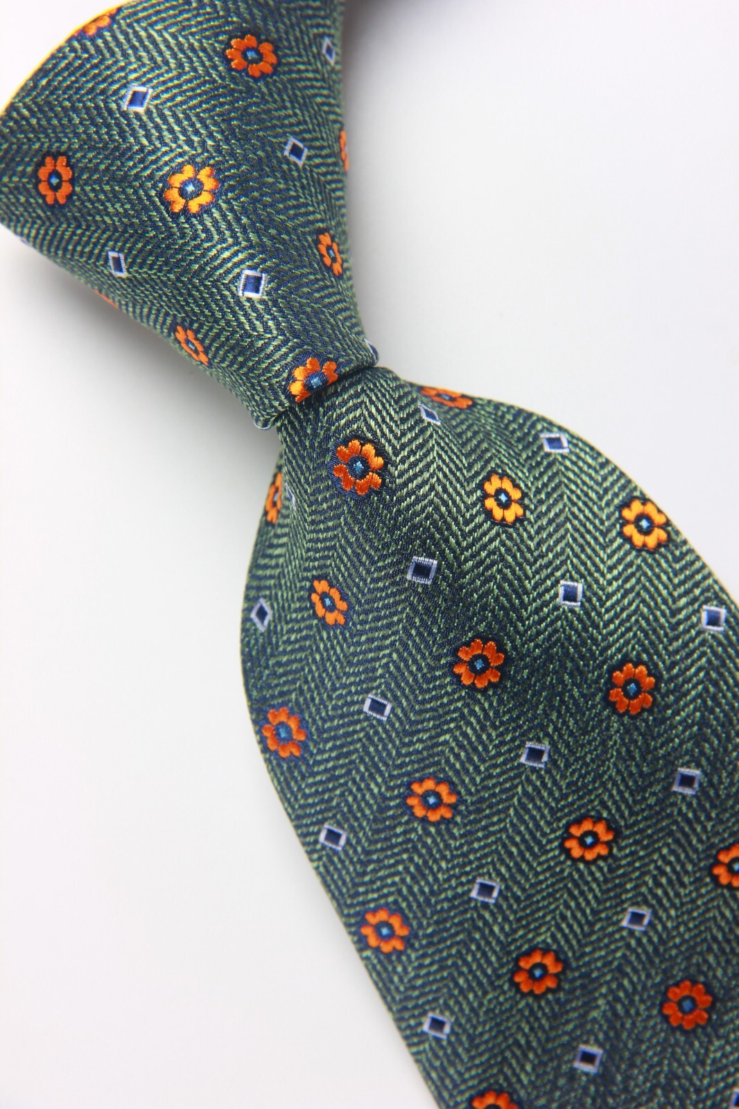 New Classic Polka Dot Green Orange JACQUARD WOVEN 100% Silk Men’s Necktie Tie