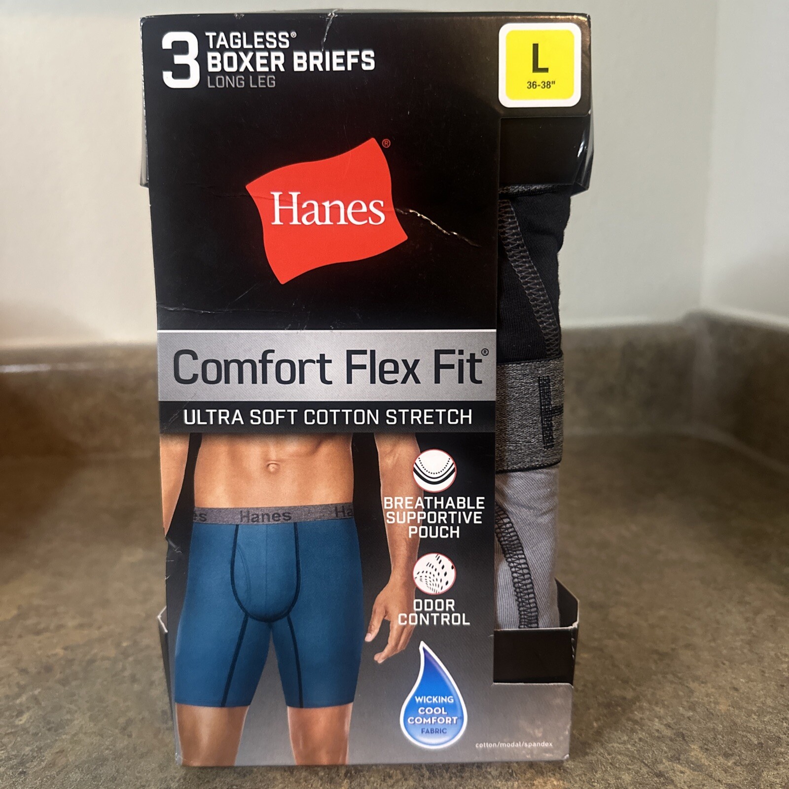 Hanes Mens Comfort Flex Fit Ultra Soft Cotton Stretch Long Leg Boxer Briefs 3-Pa