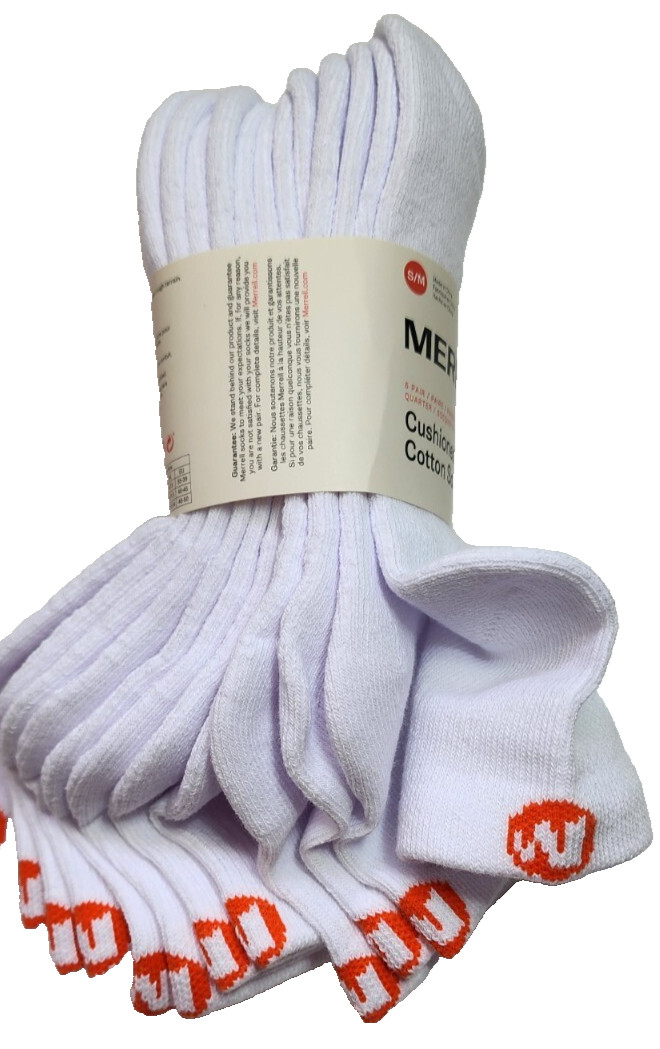 Merrell Cushioned Quarter White Cotton Socks 6 Pairs Size S/M Women 5 – 9.5