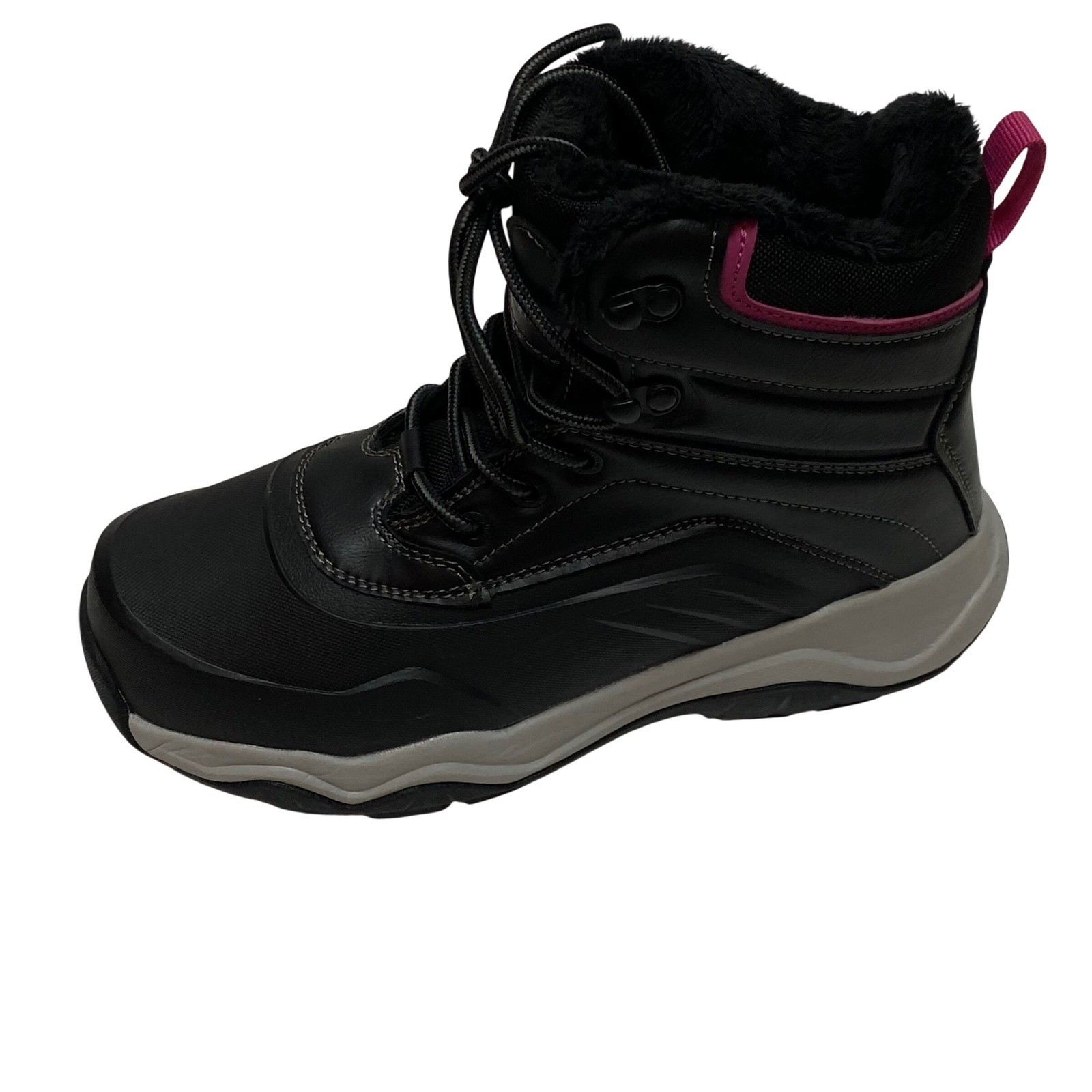 Khombu Womens Black Faux Fur Lined Winter Snow Boot Pink Accents Lace Up 7 NWT
