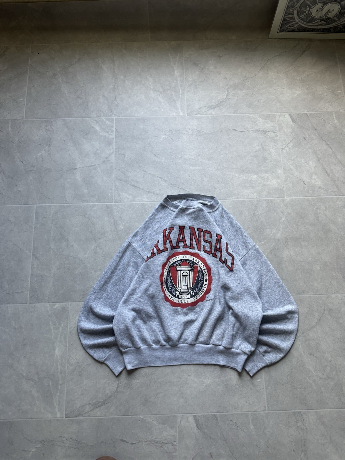 1980s 1989 University of Arkansas Razorbacks Grey Crewneck Sweatshirt Collegiate