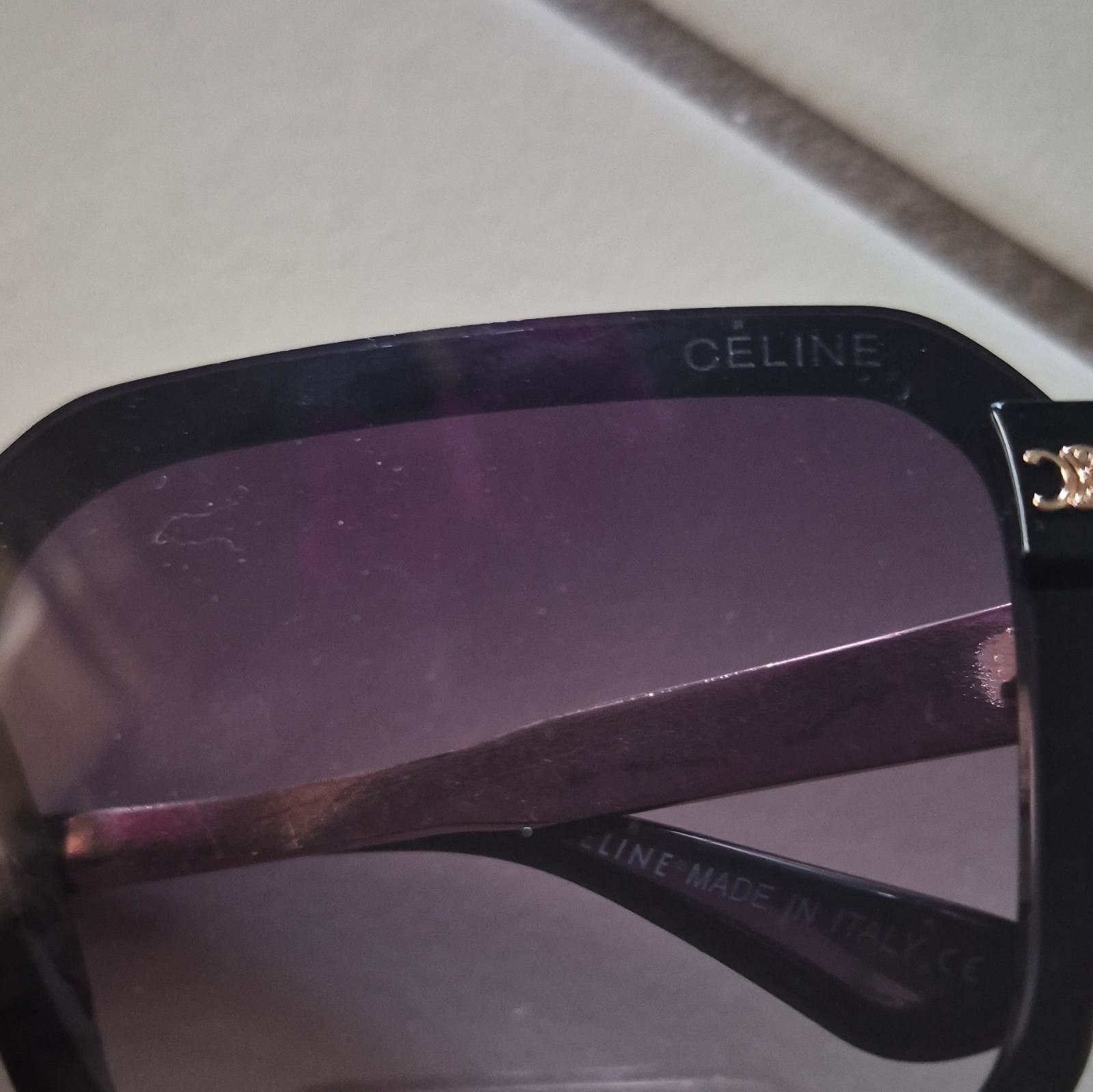 Celine Women’s Oversized Square Sunglasses Black Frame Purple Tinted Lens