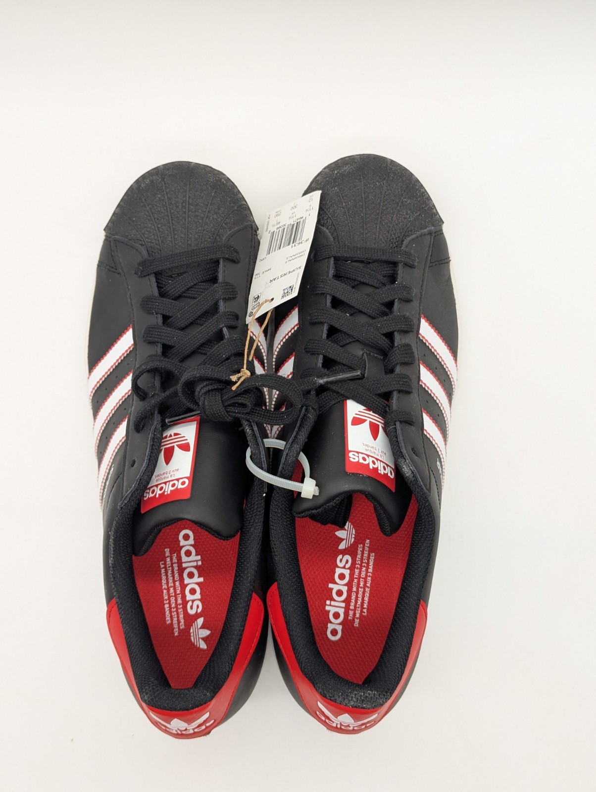 Mens Size 12 Adidas Superstar Black White Scarlet Red Shoes Sneakers IF3631 New