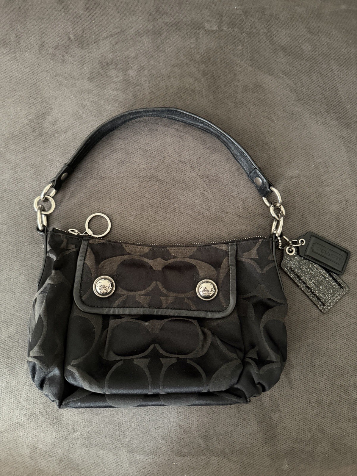 COACH Y2K Vintage Poppy Black Signature C Logo Canvas Shoulder Bag Handbag 13833