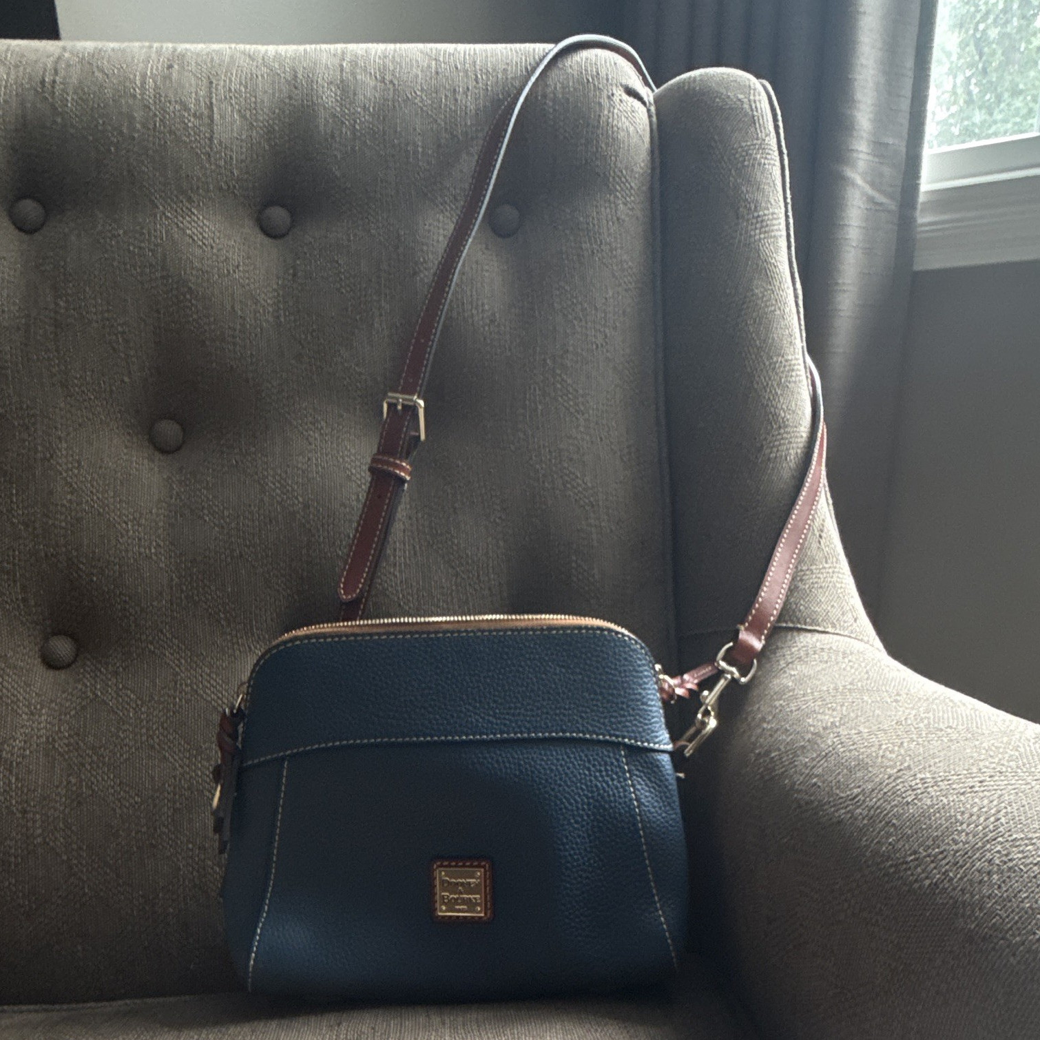 Dooney & Bourke Cameron Crossbody Pebbled Blue/Brown Zip, Dust Bag