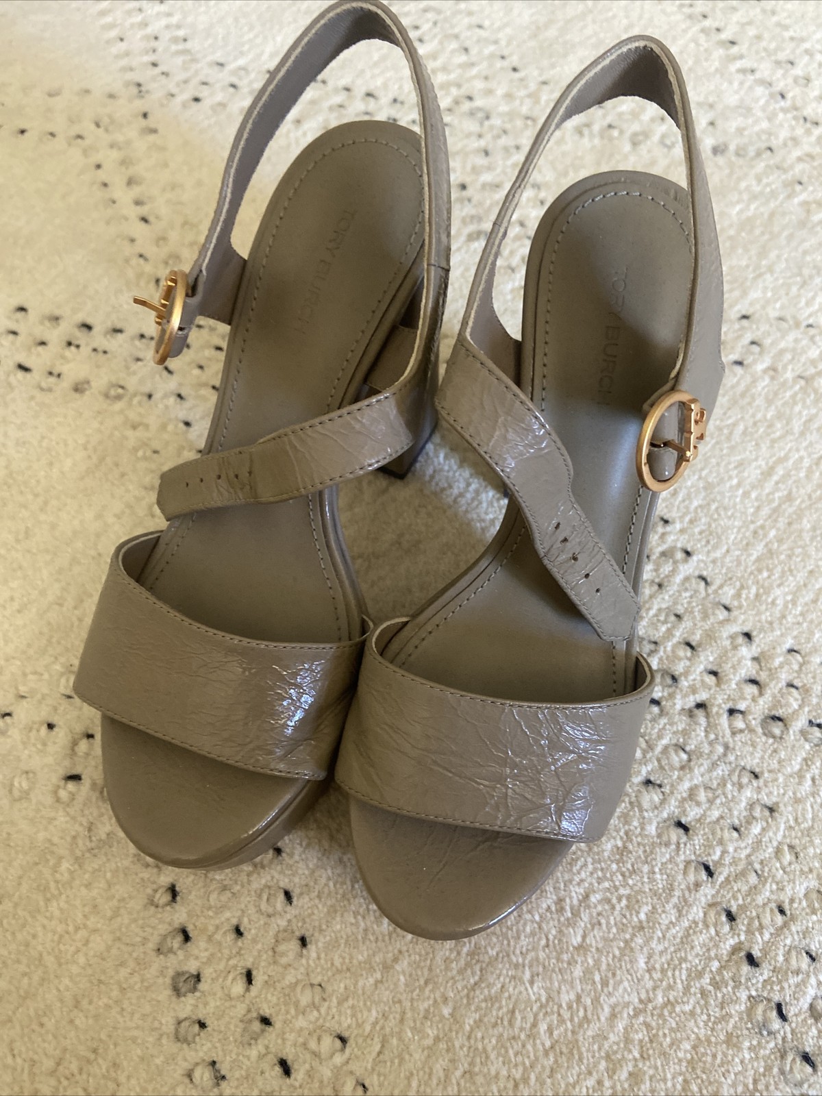 Tory Burch Martine Platform 115mm Croc Patent Leather Sz 6.5 Grayish
