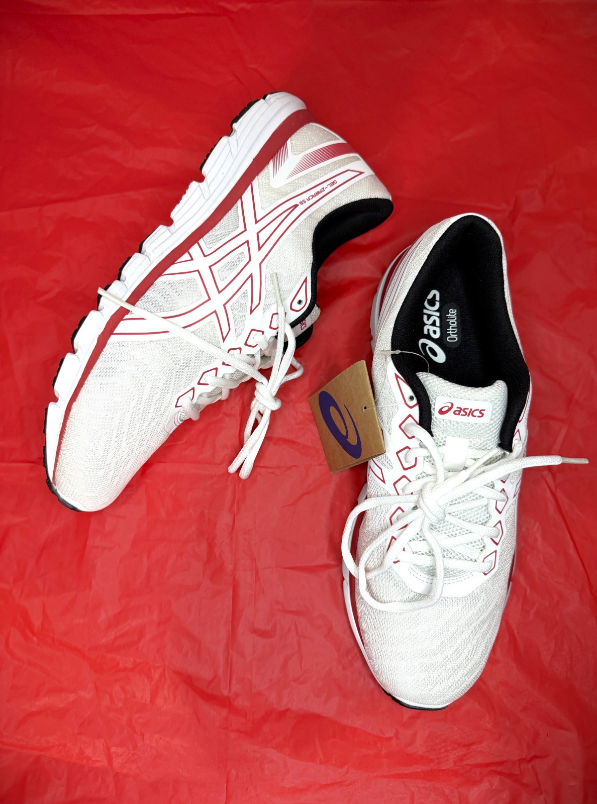 ASICS GEL-Zaraca 5 B Brilliant White/Classic Red Running Shoes Men’s Size 10