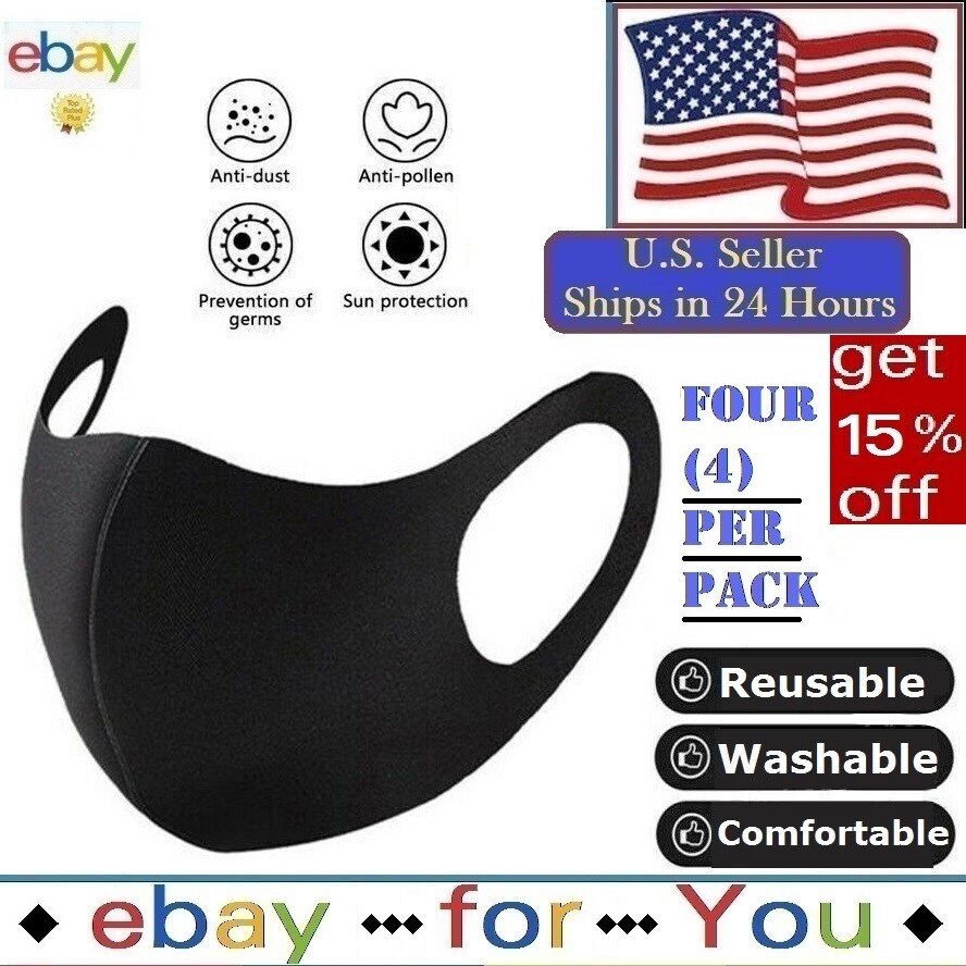 4PCS Light Comfortable Layer Black Cotton 3D Washable Face Mask / Reusable USA