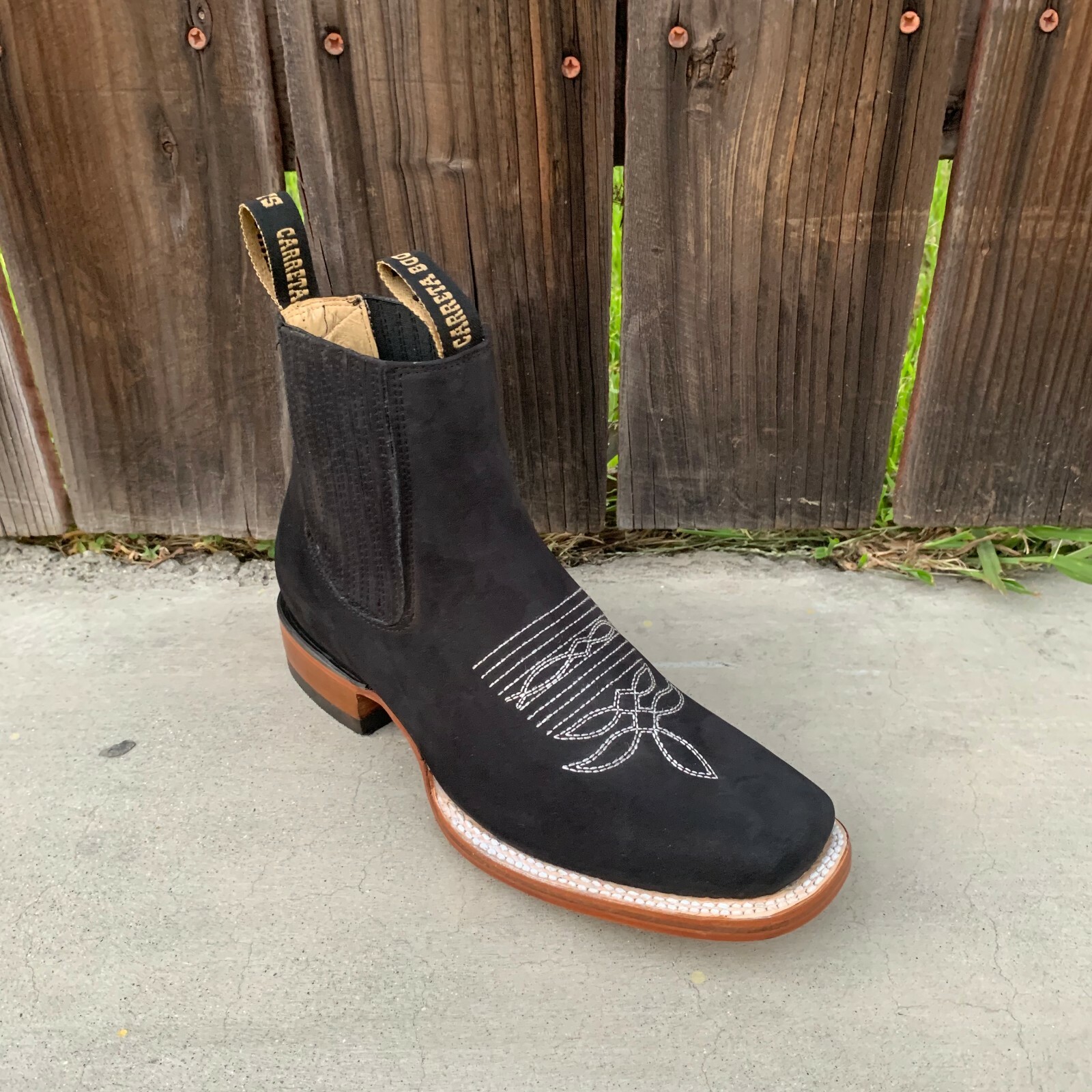 MEXICAN BOTINES MENS BOTIN COWBOY LEATHER RODEO SLIP ON ANKLE SQUARE TOE BOOTS