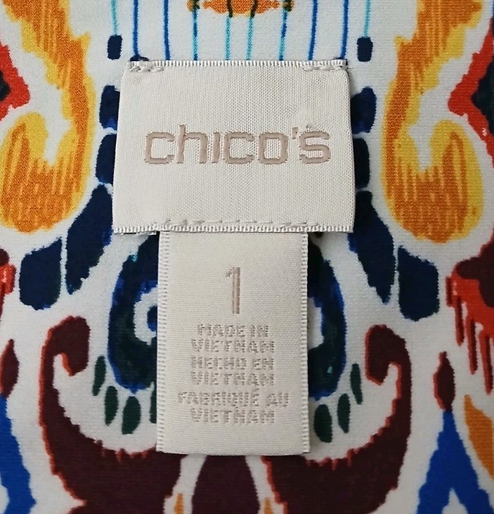 Chicos Shift Dress Size 1 US M Ikat Tie Sleeve Bohemian