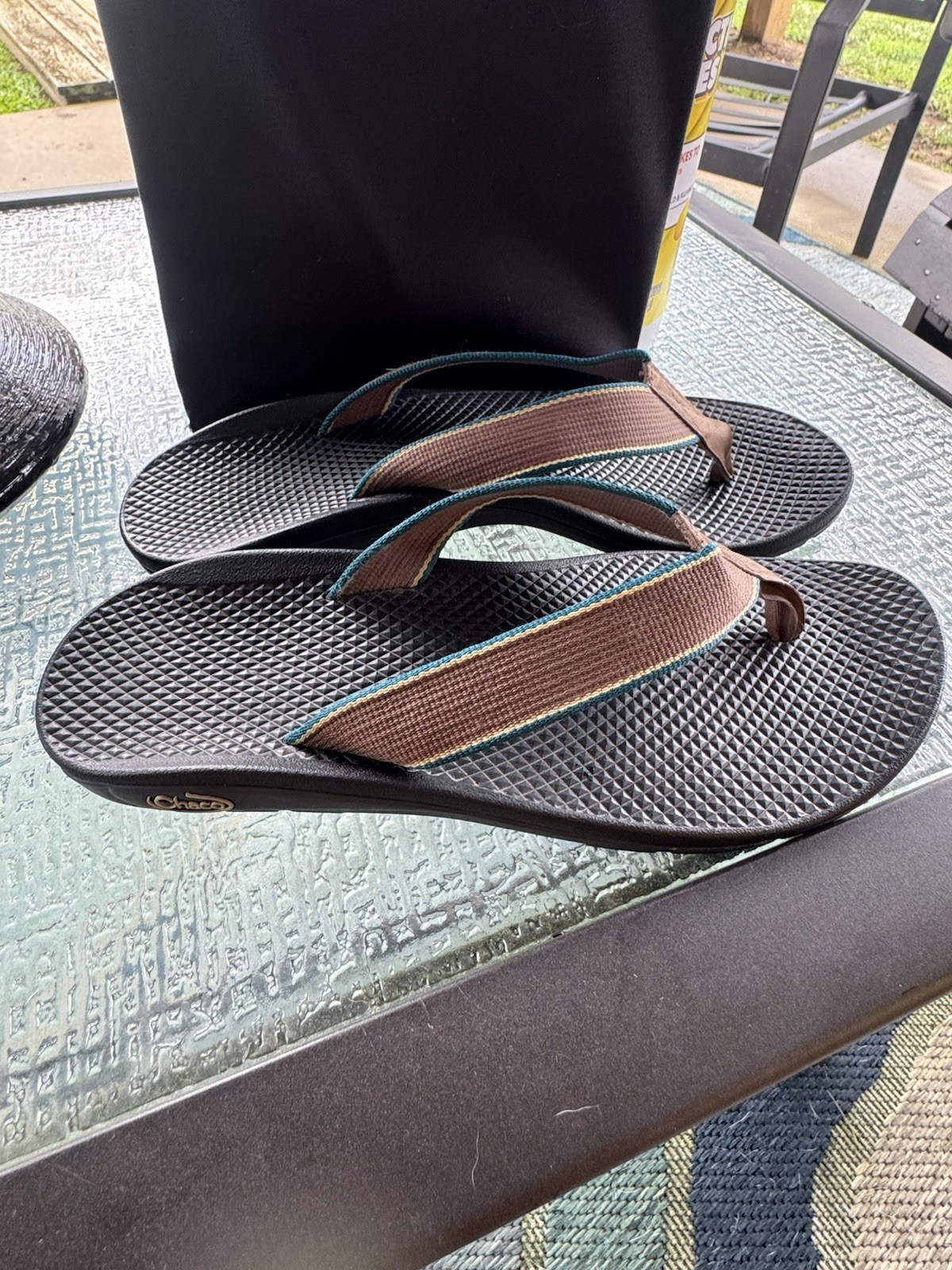 Chaco Women’s Rapid Pro Flip Flops Brown Teal Trim Vibram Non-marking Sole