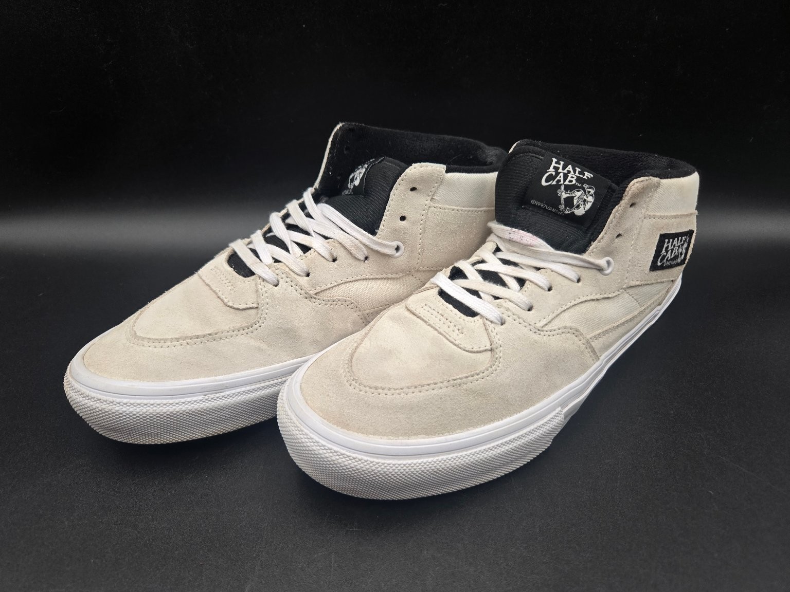 Vans Shoes Mens 12 Skate Half Cab White Black Suede Canvas Skateboarding PopCush