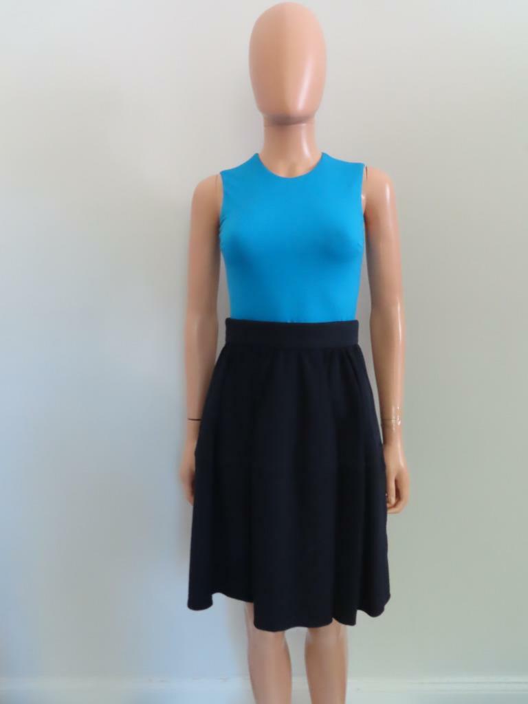 Carven Turquoise/Navy Blue Colorblock Mixed Media A-Line Dress Size F 34/US 2