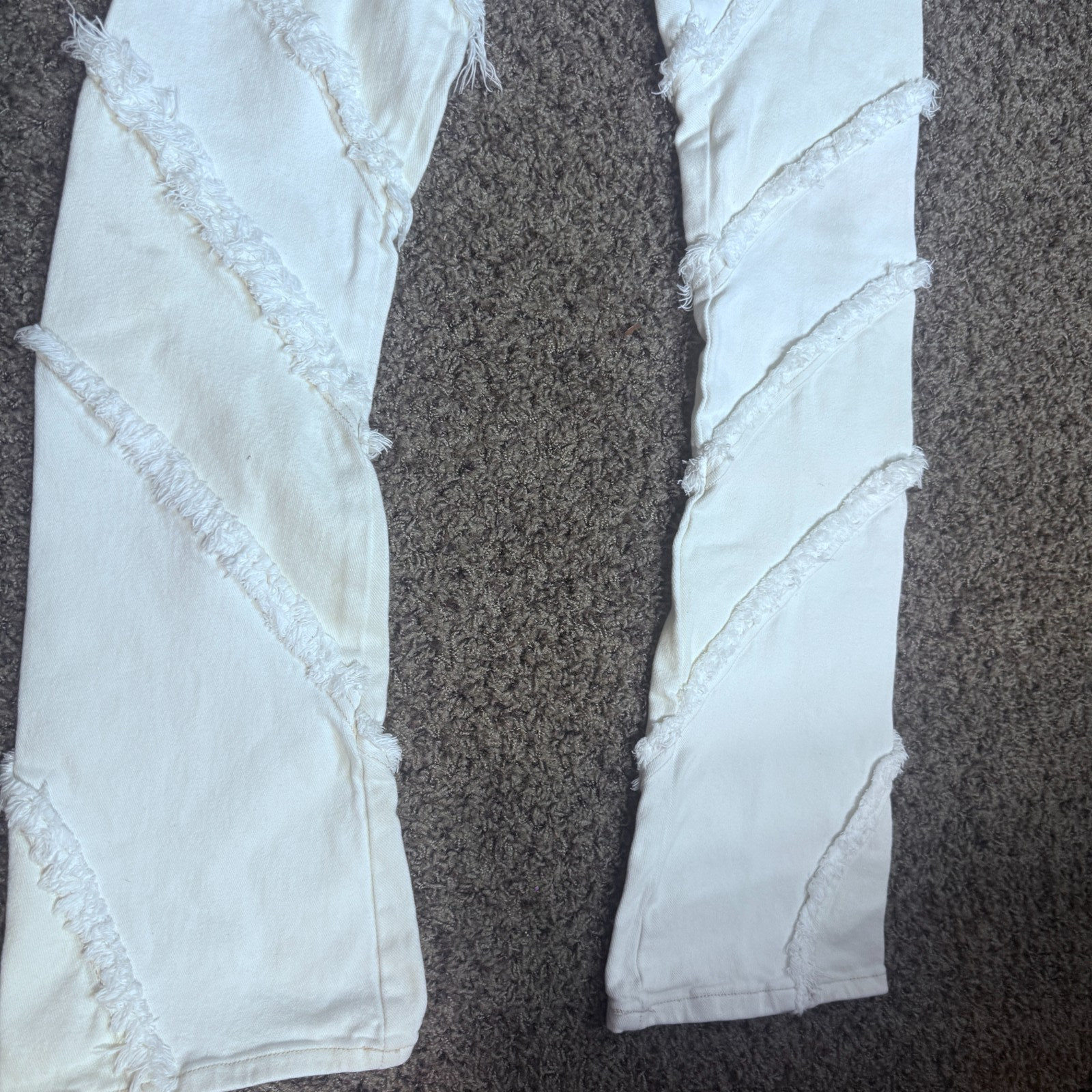 Men’s First Row Cream Jeans Utility Denim Frayed Cut & Sewn 30×35 dwntwn LA