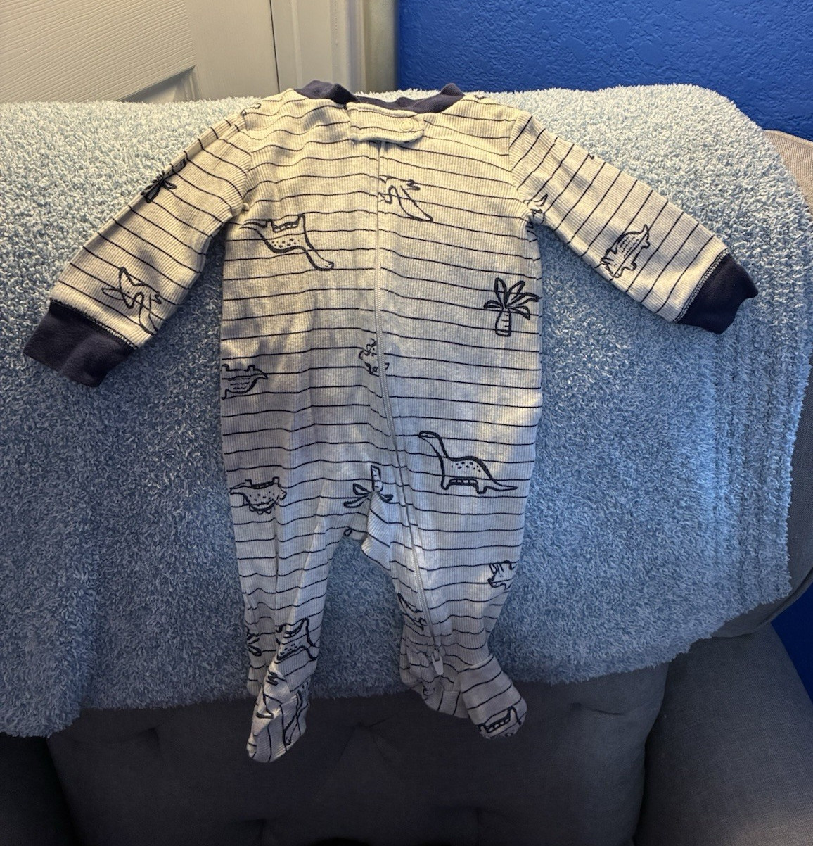 Newborn Gray Striped Footed One-Piece Sleeper Cotton Knit Button Long Sleeve