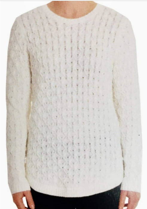 JEANNE PIERRE WOMEN’S TEXTURED KNIT SWEATER (POWDER OFF WHITE S)NWD
