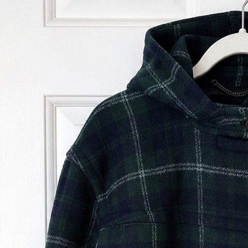 J.Crew Wool-Blend Hooded Toggle-Button Duffle Coat – Black Watch Plaid – Size 2