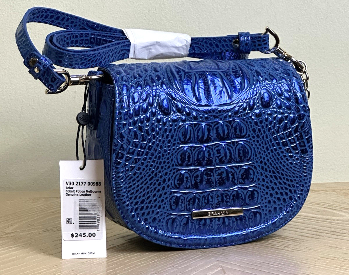 NWT BRAHMIN BRIAR COBALT POTION BLUE METALLIC LEATHER CROSSBODY SMALL HANDBAG