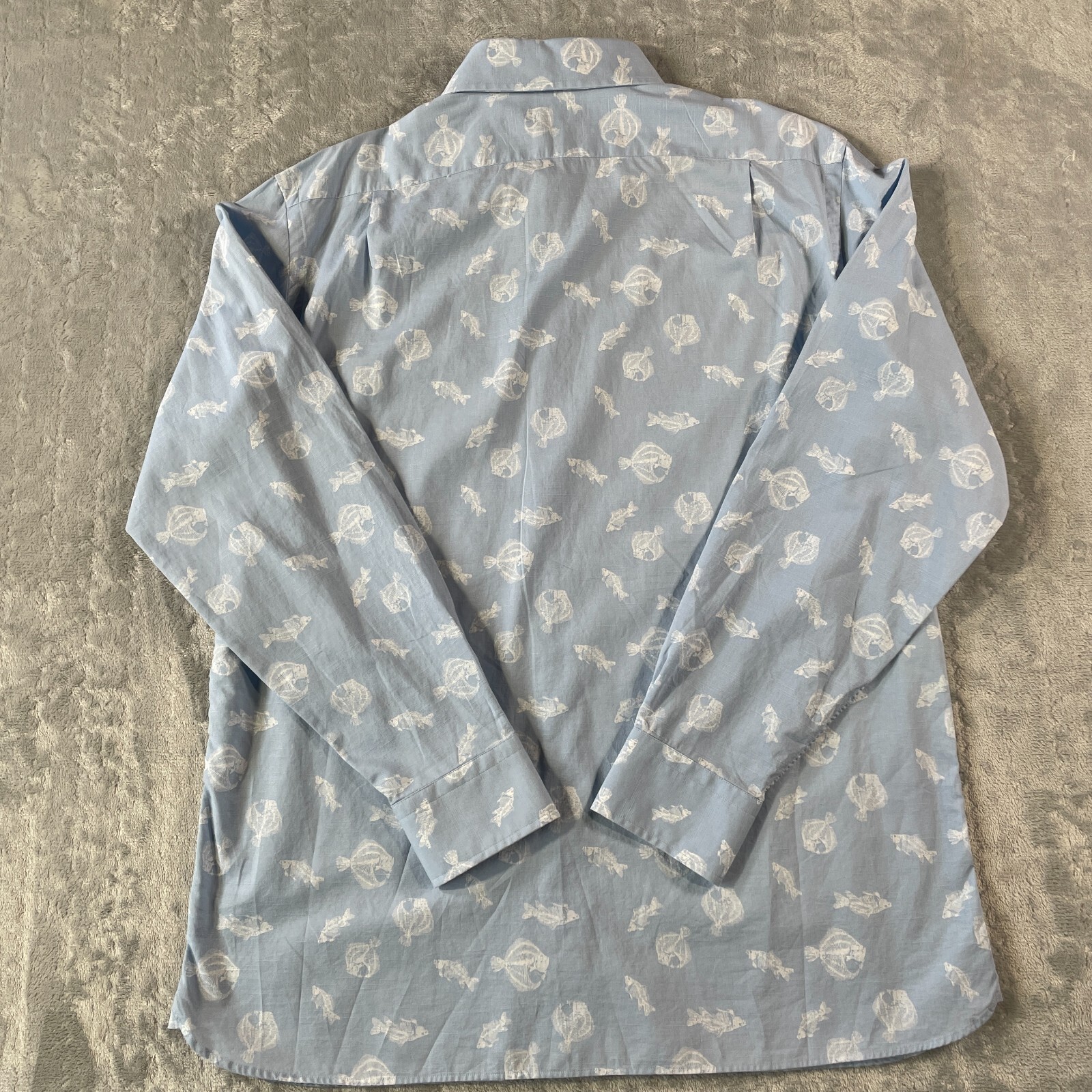 Cremieux Shirt Men Large Blue Fish Print Long Sleeve Resort Vacation Preppy