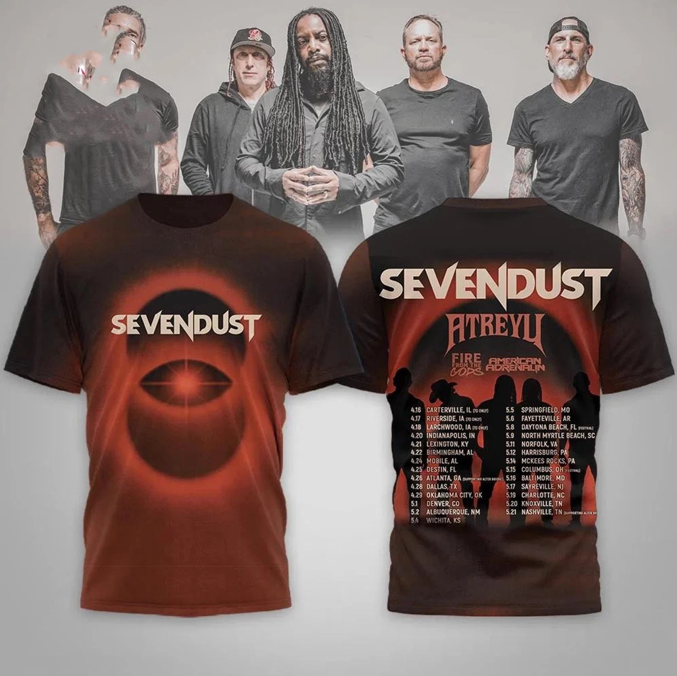 Sevendust Band New Tour 3D AOP T-Shirt Band Unisex Graphic Tee S-5XL BT1213