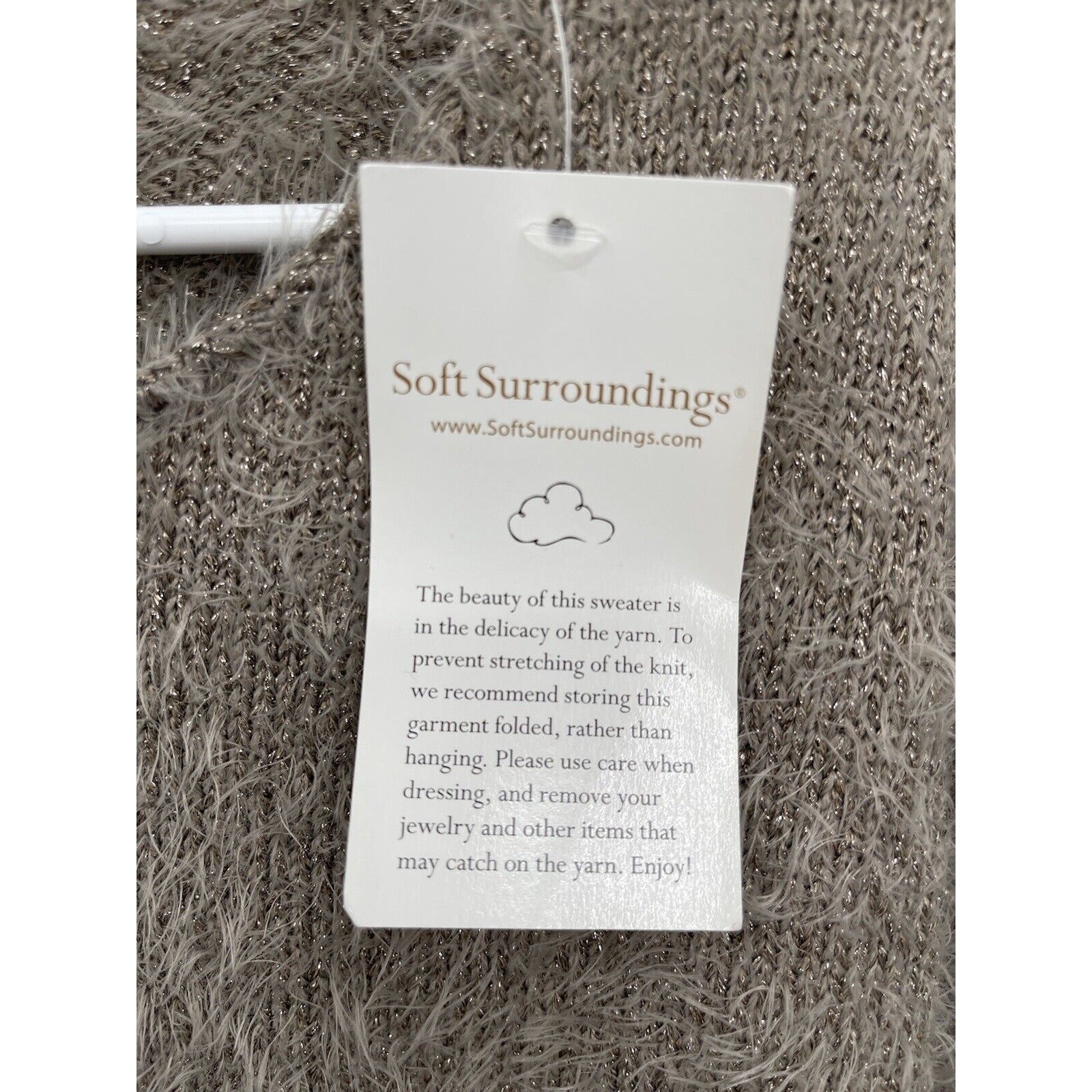 NWT Soft Surroundings Subtle Shimmer Sweater Eyelash Fuzzy Greystone Medium