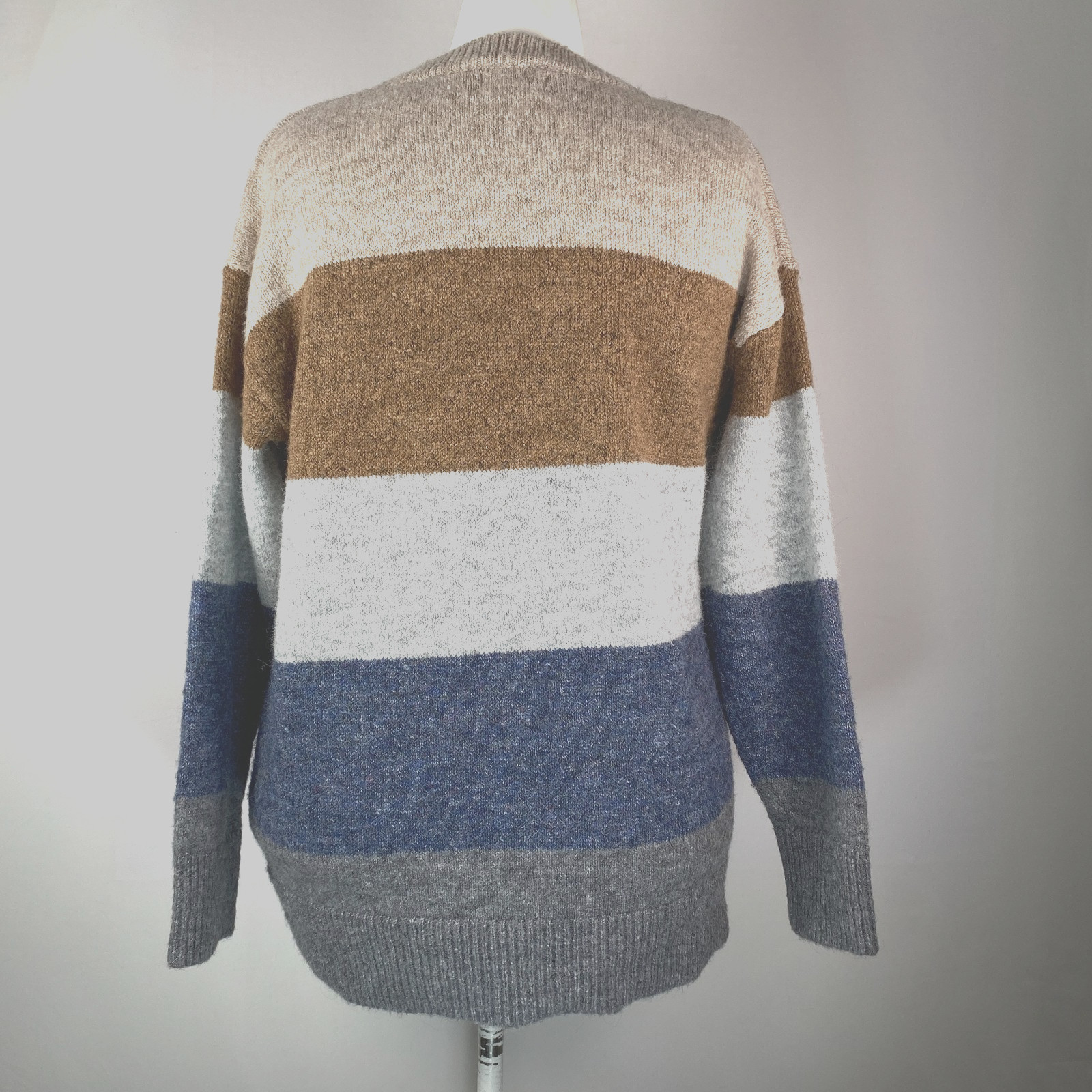 BeCool Stripe Sweater Chuncky Knit Sz M/L Wool Poly Nylon Blend Soft Coastal