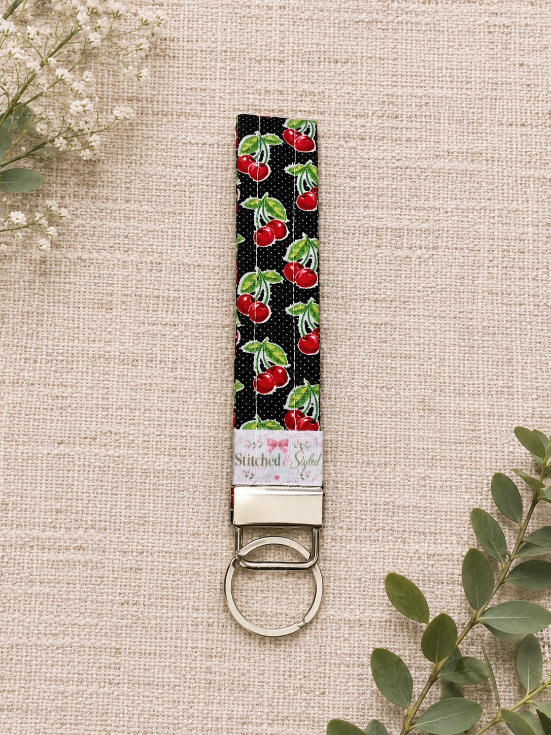Handmade Quilted Cotton Fabric Keychain Wristlet Key Fob Lanyard Various Prints