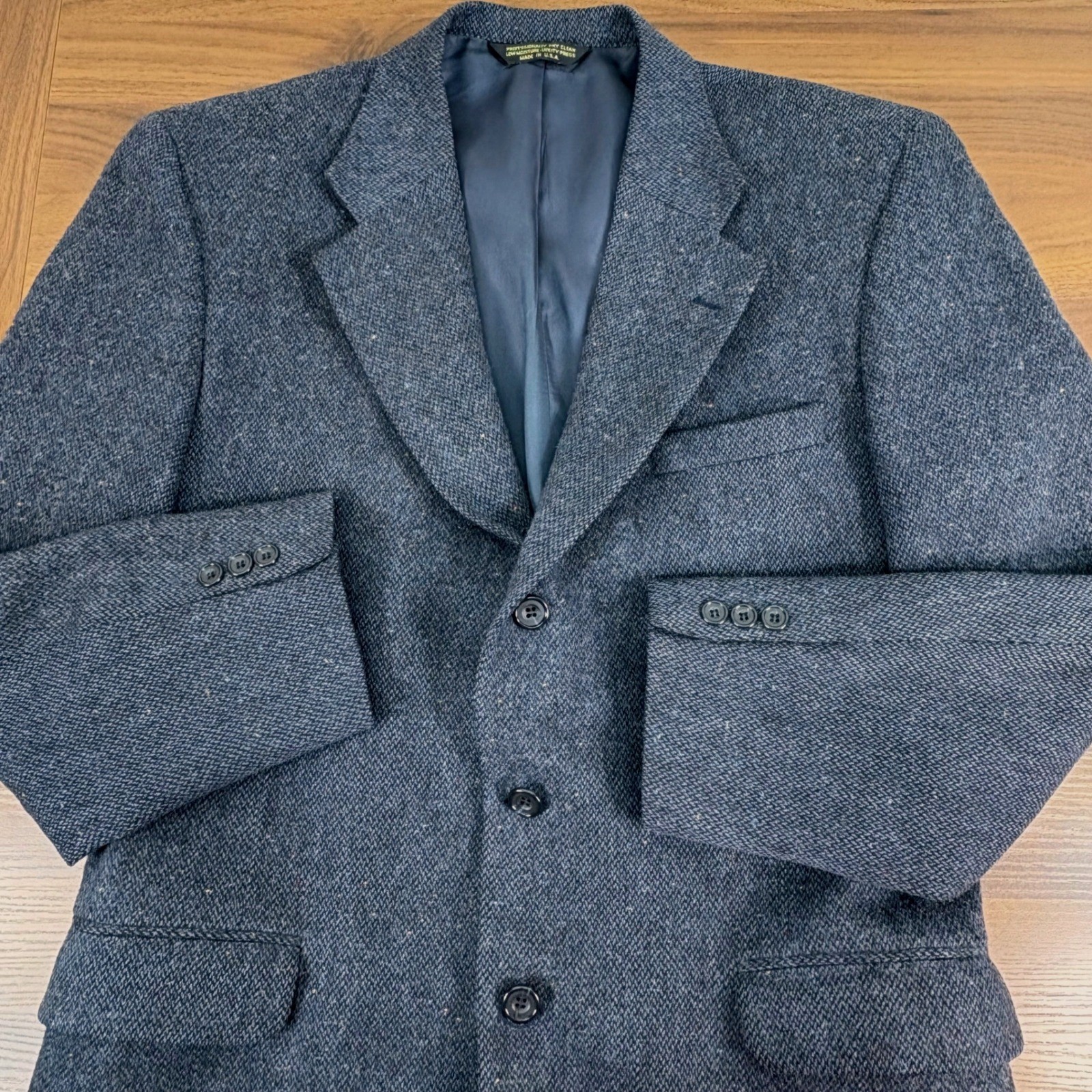 Tailors Row by Deansgate 40R Mens Tweed Blazer Suit Jacket Blue Gray Wool Blend