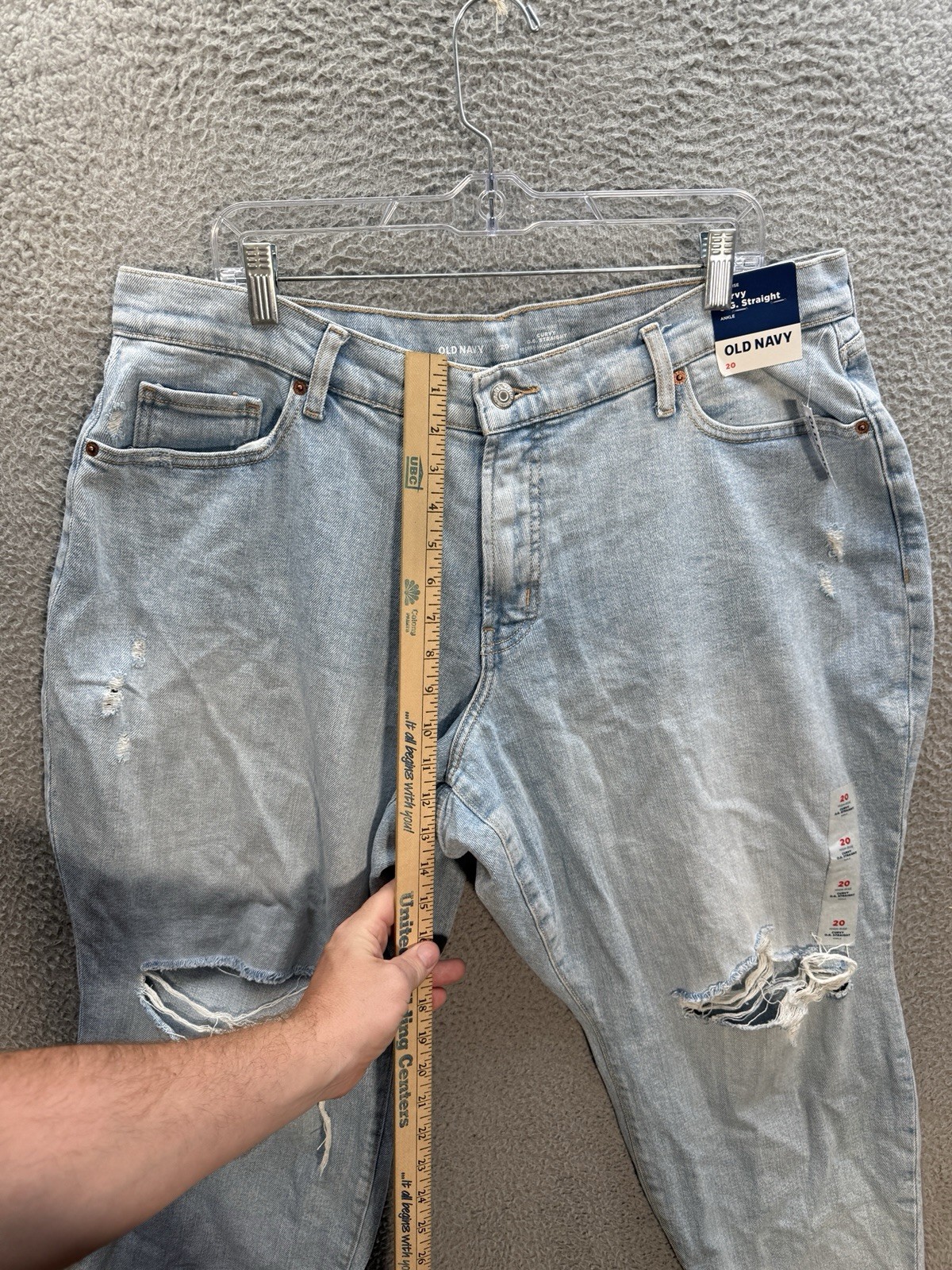Old Navy Jeans Womens 20 Blue Curvy OG Straight Ankle High Rise Raw Hem Preppy
