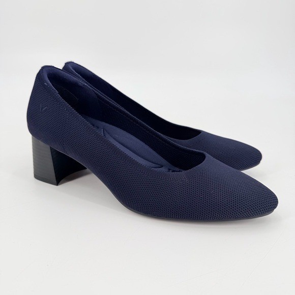 Vivaia Blue Almond Toe Block Heel Pumps Size 39.5