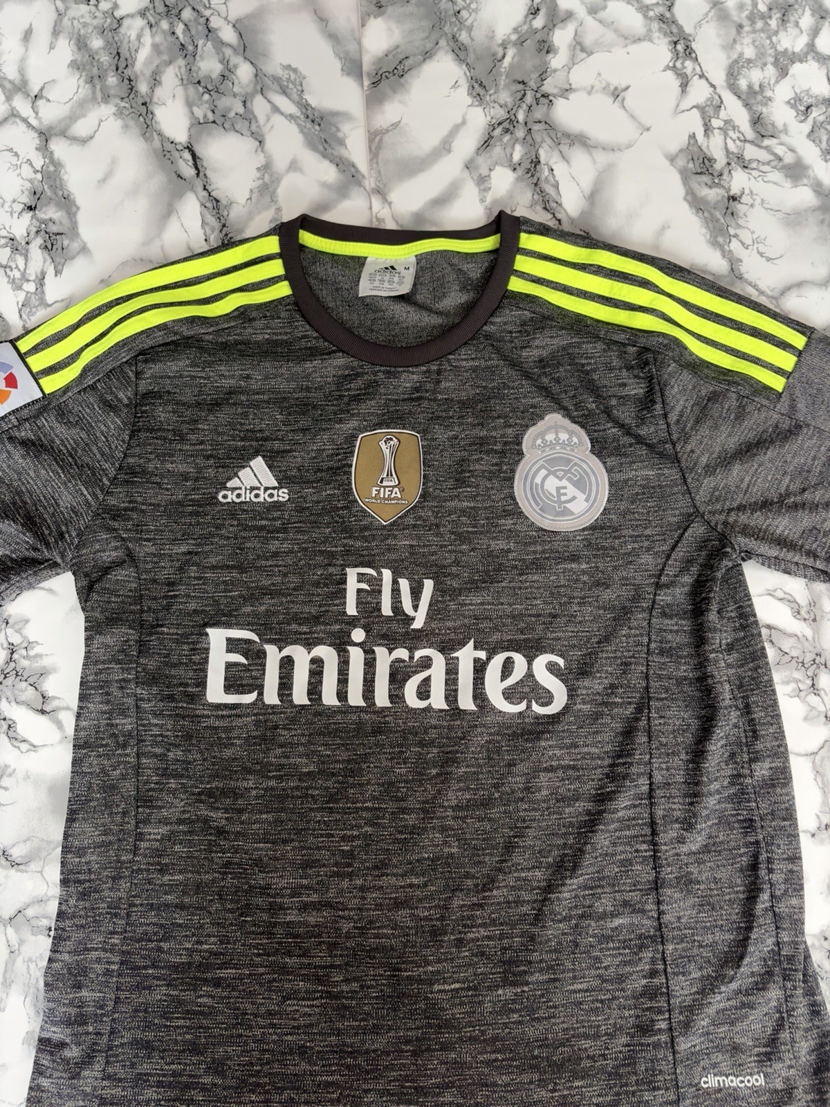 Adidas Real Madrid 2015-16 Away Football Shirt Jersey Grey Neon Size M LFP FIFA