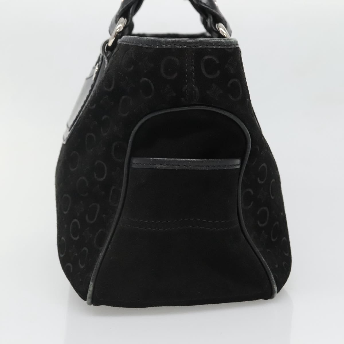 CELINE C Macadam Canvas Hand Bag Suede Black Silver Auth 138370