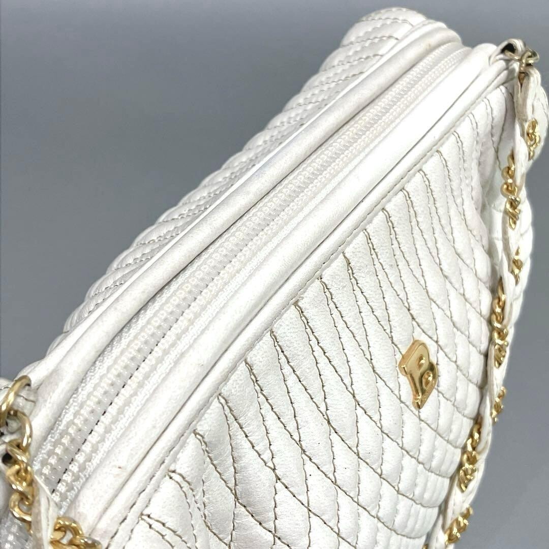 BALLY White Quilted Leather Gold Hardware Crossbody Shoulder Bag Italy