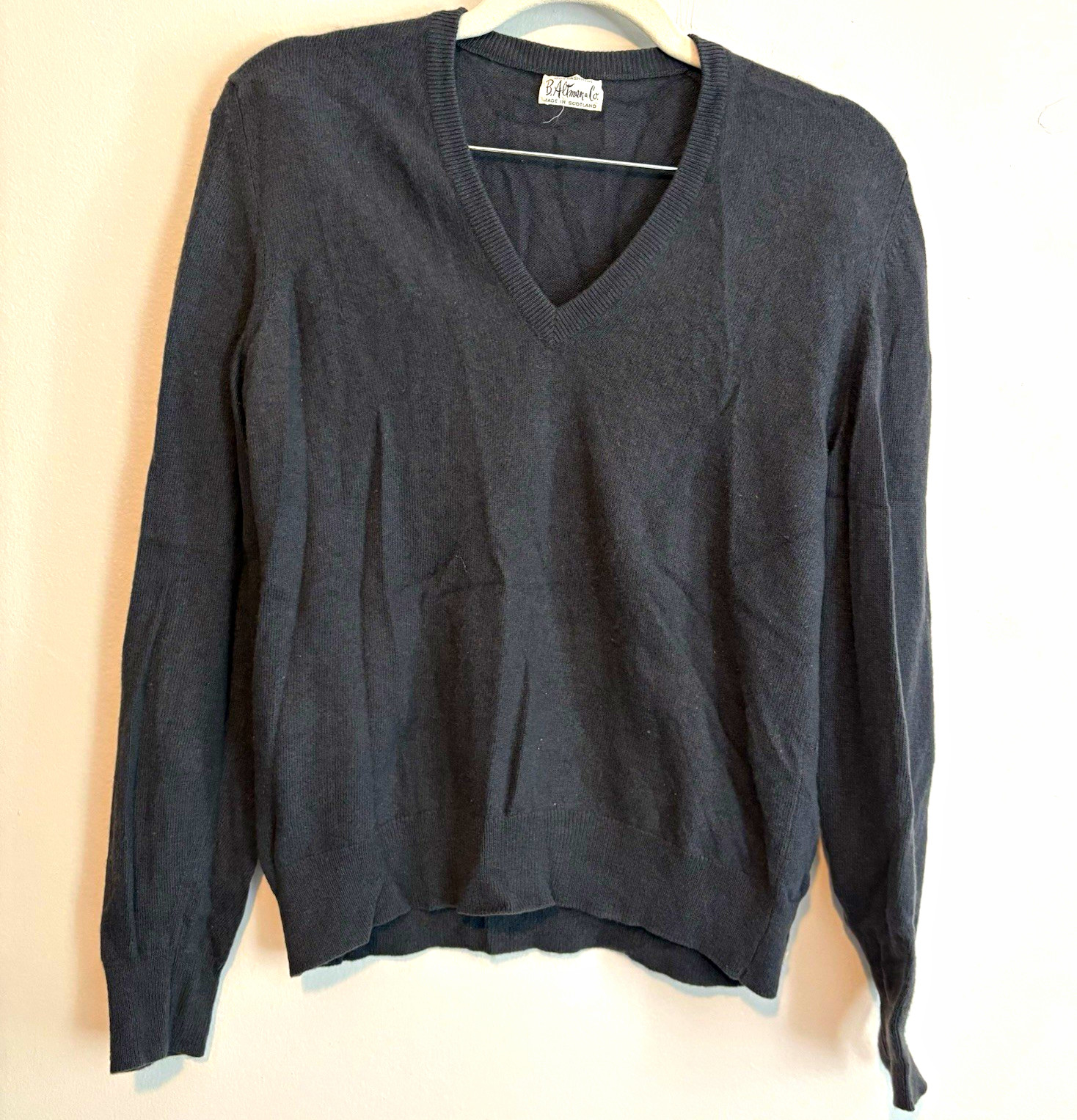 Vintage B.Altman & Co. Cashmere V-Neck Pullover Sweater Slate Gray Knit S Unisex