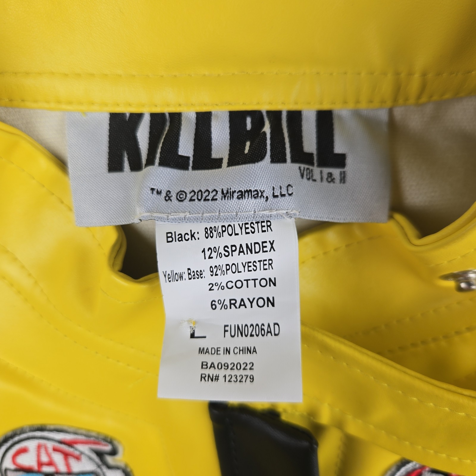 Kill Bill Vol I &II Miramax Uma Costume Jacket Faux Leather Yellow Large Cosplay